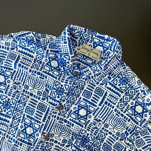 Kenny Flowers Hanukkah Hawaiian Shirt Mens Medium Blue Tropical LTD Edition